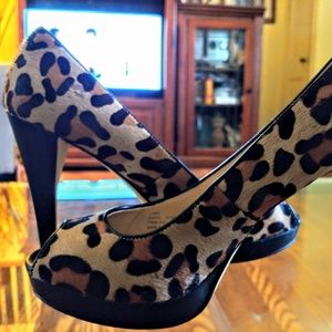 Calvin Klein Calf Hair Leather Peep Toe Pump